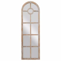 LITTON LANE Hayes Oversized Arch Distressed Brown Wood Window Mirror (72 in. x 23 in.) thumbnail 1