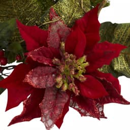 Nearly Natural Poinsettia and Pine Candelabrum Centerpiece - 25 in. Artificial Holiday Arrangement thumbnail 3