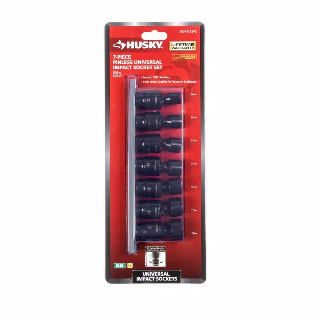 Husky 3/8 in. Drive Metric Pinless Universal Impact Socket Set, 7-Piece