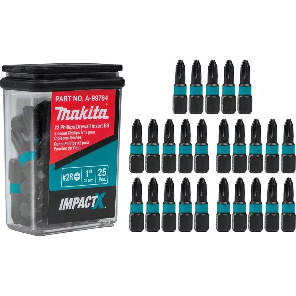 Makita ImpactX #2 Phillips 1 in. S2 Steel Impact Rated Drywall Insert Bits (25-Pack)