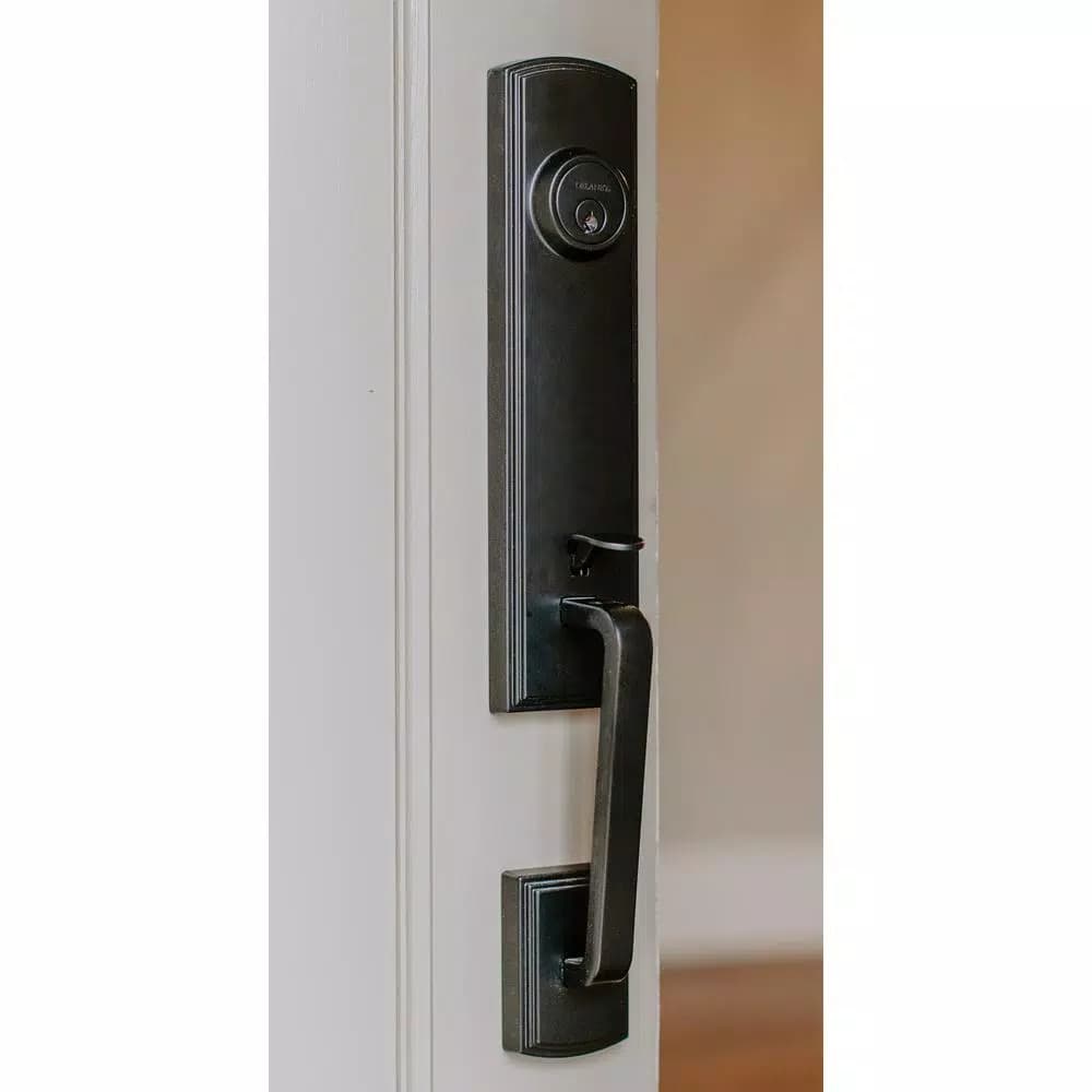 Delaney Briona Black Single Cylinder Deadbolt Entry Door Handleset with Santo Mushroom Style Interior Knob