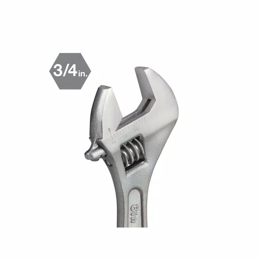 TEKTON 6 in. Adjustable Wrench, Carbon Steel with Satin Chrome Finish