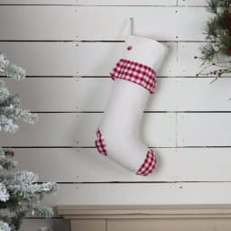 VHC Brands Emmie 20 in. Red Check Ruffle Farmhouse Christmas Stocking thumbnail 3
