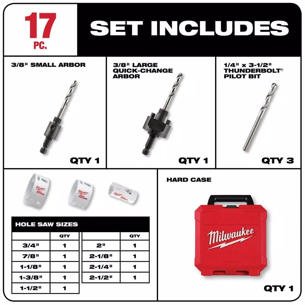 Milwaukee Hole Dozer Bi-Metal Hole Saw Set, 17-Piece General Purpose Kit