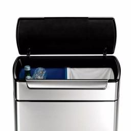 simplehuman 48-Liter Dual-Bucket Touch-Bar Recycling Trash Can, Brushed Stainless Steel thumbnail 4