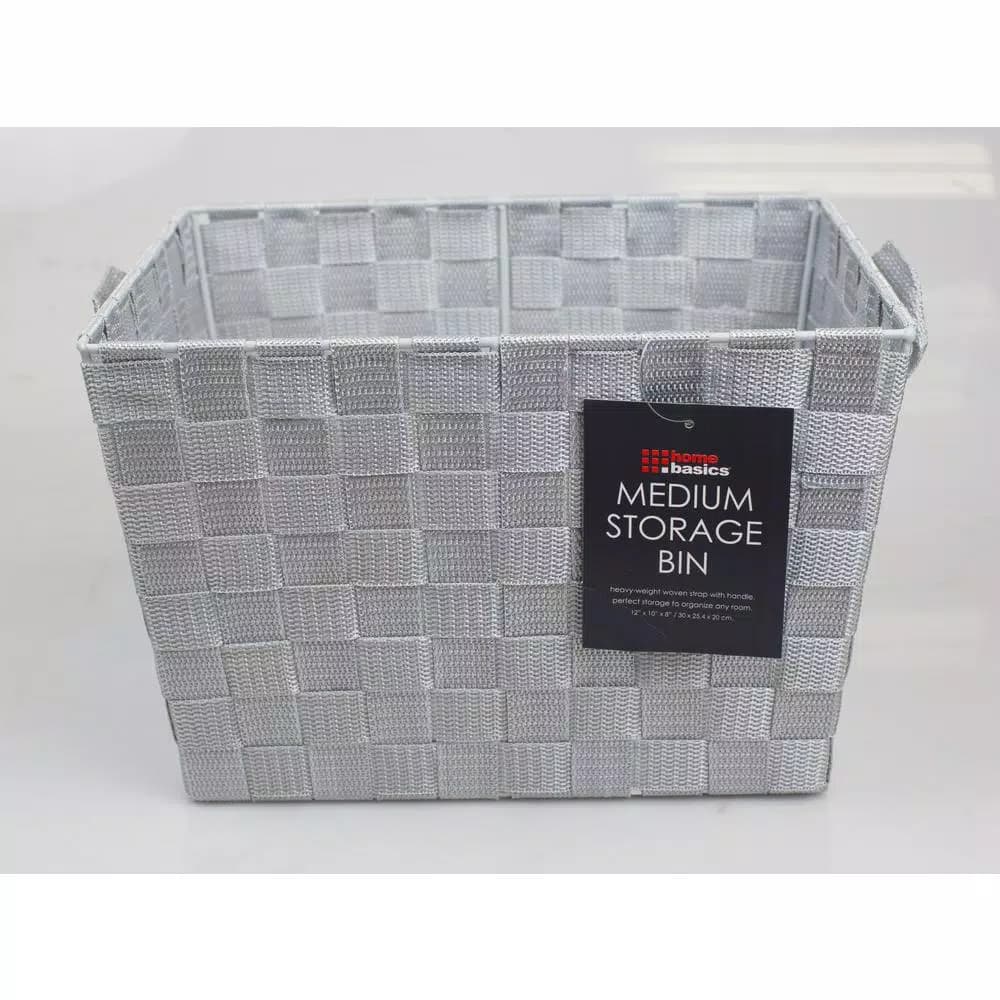 Home Basics Cool Grey Decorative Woven Fabric Storage Basket with Handles, 12 x 10 x 8 in.