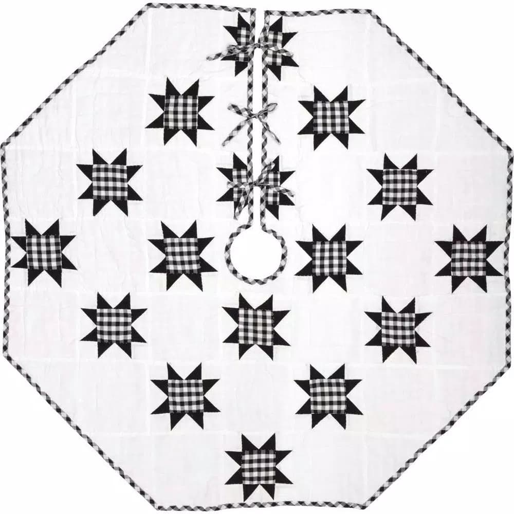 VHC Brands Emmie 55 in. Black and White Patchwork Christmas Tree Skirt - Hand-Quilted Cotton