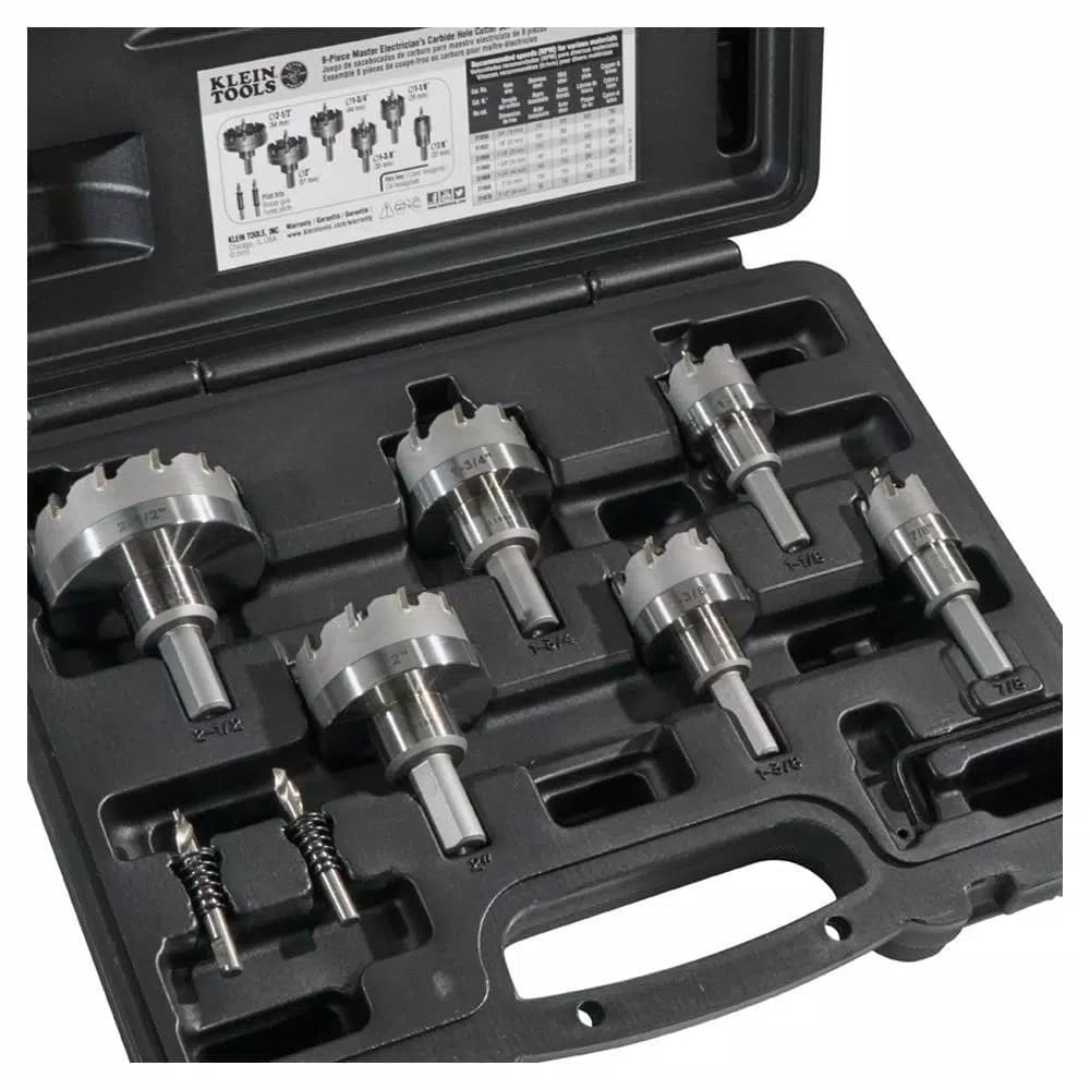 Klein Tools 8-Piece Carbide Hole Saw Kit for Electricians - Multi-Purpose Metal Cutter Set