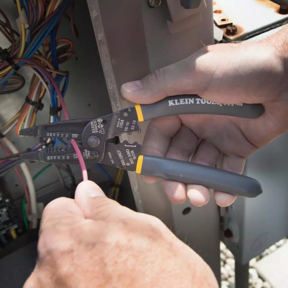 Klein Tools 7 in. Long Nose Wire Stripper and Cutter, 10-20 AWG Solid & 12-22 AWG Stranded, Multi-Tool Crimper