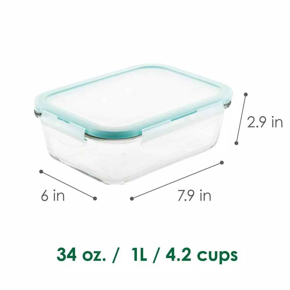 Lock & Lock Purely Better 34oz Borosilicate Glass Rectangular Food Storage Container with Airtight Lid