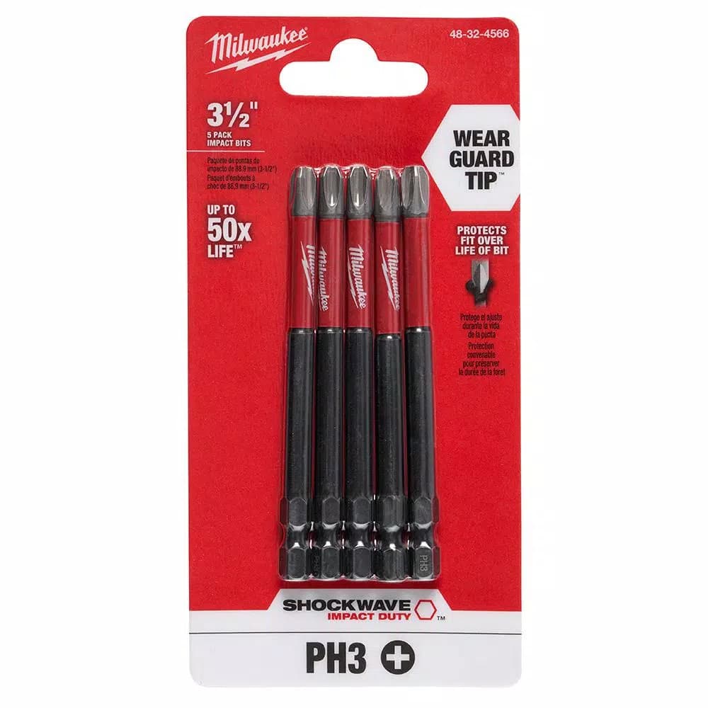 Milwaukee SHOCKWAVE Phillips #3 3.5 in. Impact Duty Steel Screwdriver Bits, 5-Pack