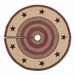VHC Brands 48 in. Burgundy and Tan Jute Star Stenciled Tree Skirt - Primitive Country Decor thumbnail 1