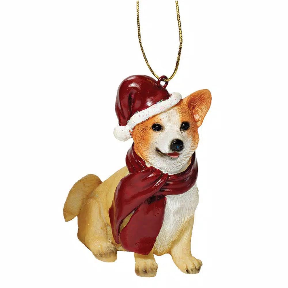 Design Toscano Welsh Corgi Holiday Dog Ornament Sculpture, Hand Painted Resin