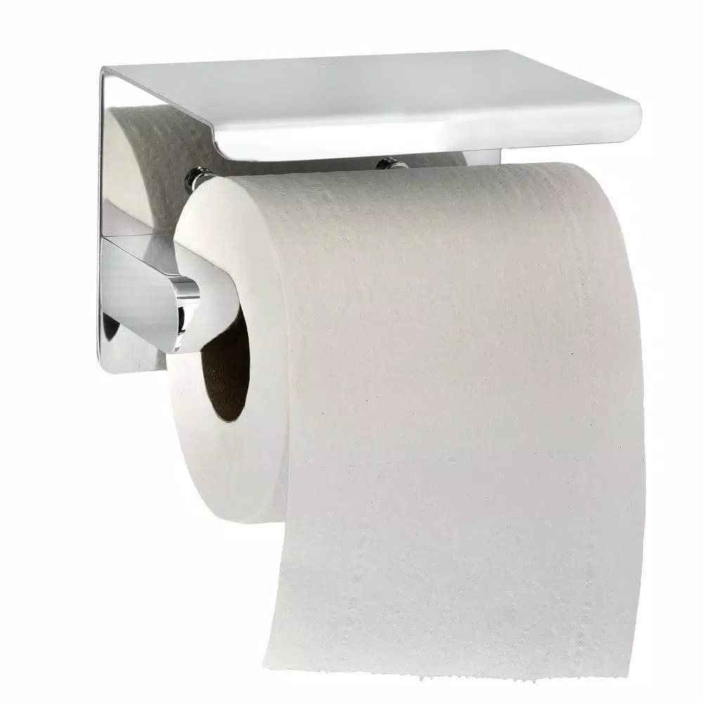 Alpine Industries Single Post Toilet Paper Holder with Storage Shelf, Chrome Finish
