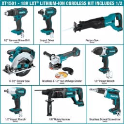 Makita 18V LXT Lithium-Ion Cordless 15-Piece Combo Kit with (4) 3.0 Ah Batteries, Chargers, and Bags thumbnail 2