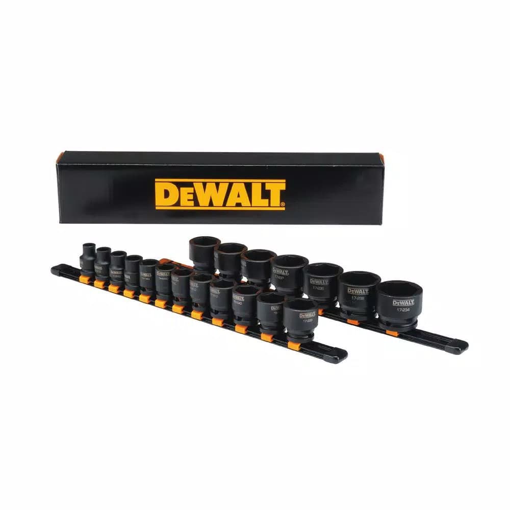 DEWALT 1/2 in. Drive SAE Impact Socket Set, 19-Piece Low Profile 6-Point Set