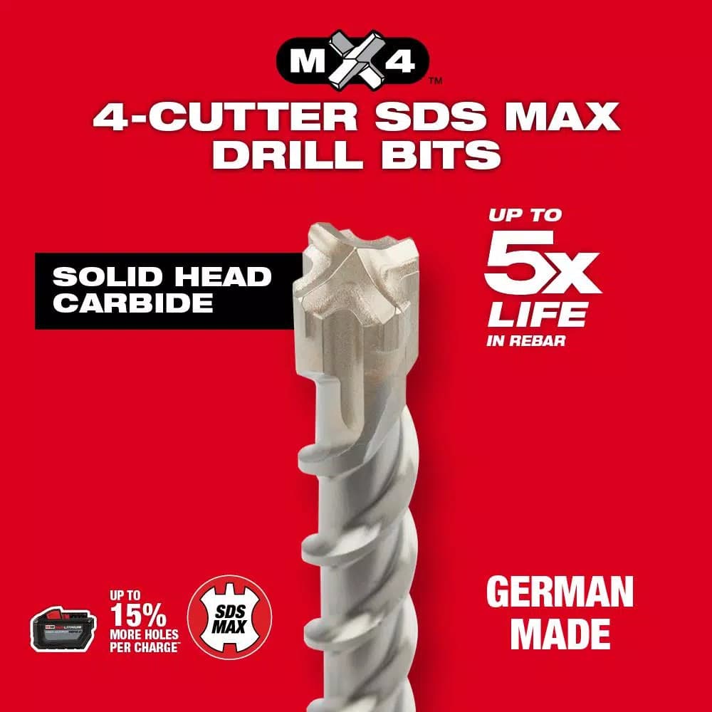 Milwaukee MX4 4-Cutter SDS-Max Carbide Drill Bit, 5/8 in. x 13 in.