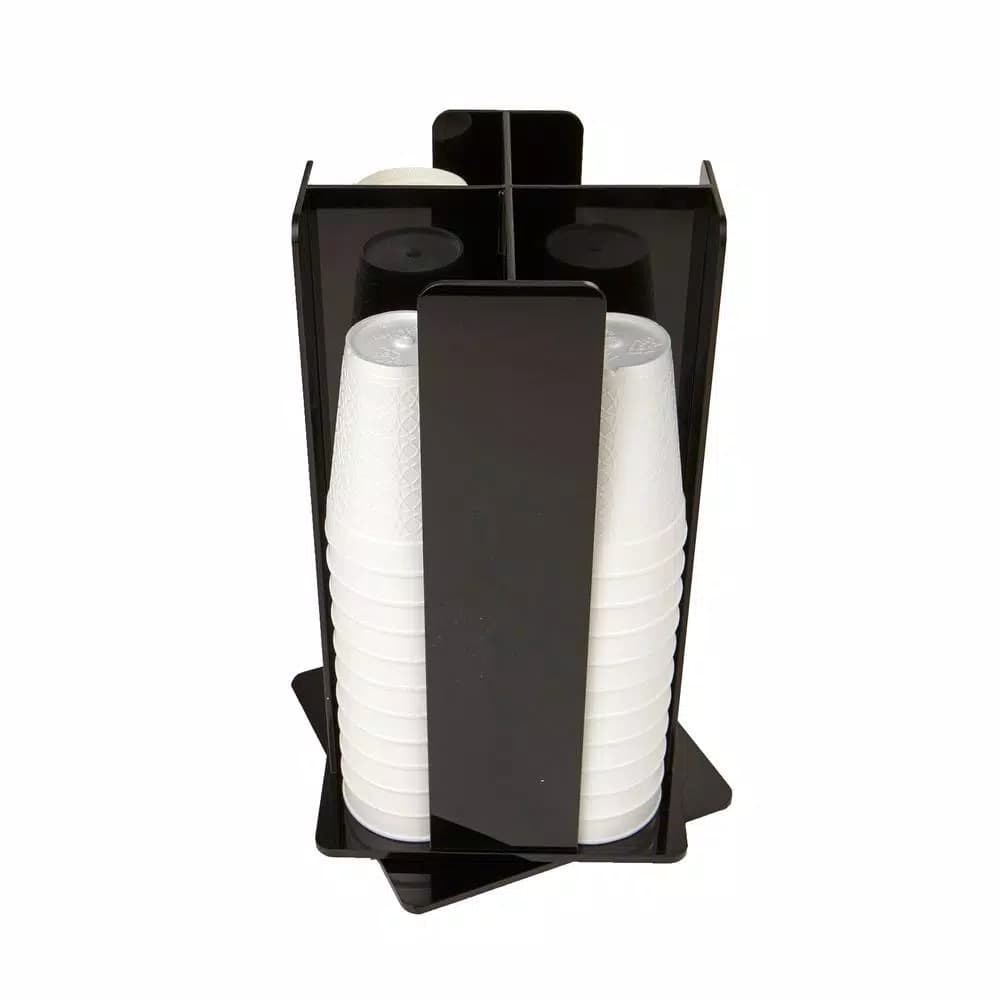 Mind Reader 4-Compartment Rotating Black Acrylic Cup and Lid Dispenser