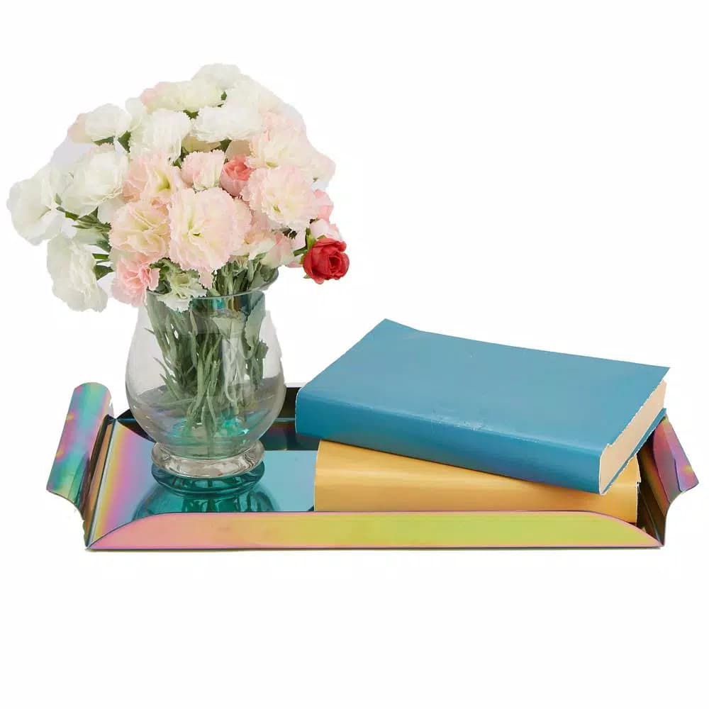 Mind Reader Assorted Color Rainbow Steel Rectangular Serving Tray with Handles