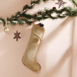 VHC Brands Nowell Farmhouse 20 in. Natural Burlap Christmas Stocking with Silver Metallic Whip Stitching thumbnail 2