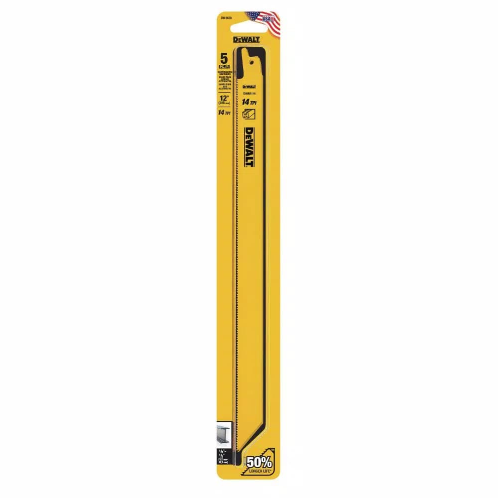 DEWALT 12 in. 14 TPI Bi-Metal Straight Back Reciprocating Saw Blade, 5-Pack