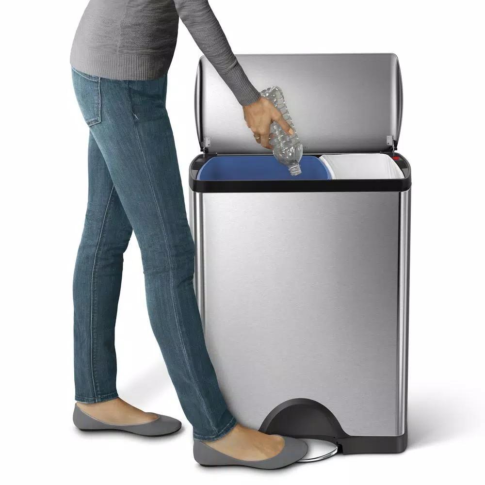 simplehuman 46L Fingerprint-Proof Brushed Stainless Steel Rectangular Recycling Step-On Trash Can