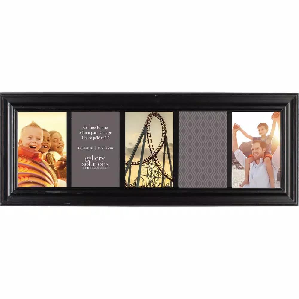 Pinnacle Gallery Solutions 5-Opening Black Wood Collage Picture Frame, 4 x 6 in. Photos, Vertical