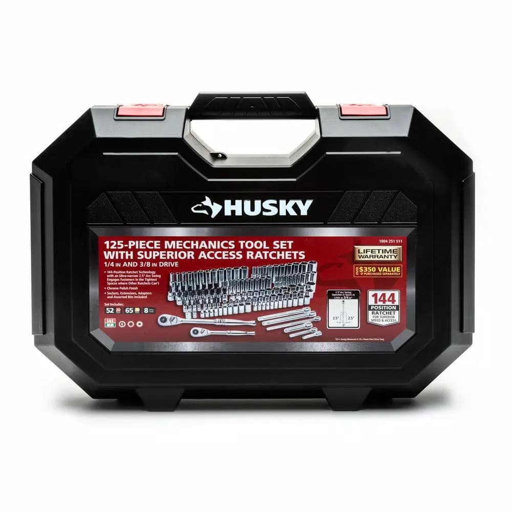 Husky 125-Piece Mechanics Tool Set with 144-Position 1/4 in. and 3/8 in. Drive Ratchets