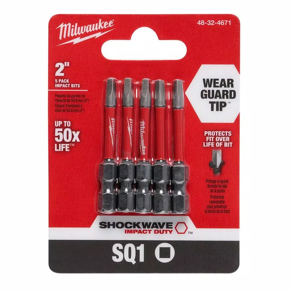 Milwaukee SHOCKWAVE 2 in. #1 Square Impact Duty Steel Power Bits, 5-Pack