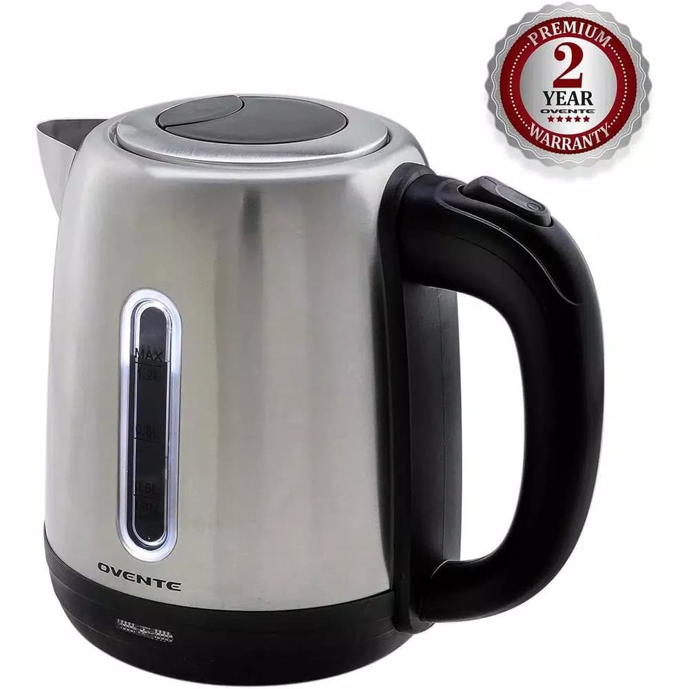 Ovente 1.2L Stainless Steel Electric Kettle, 1100W BPA-Free Rapid Boil Kettle with Auto Shut-Off