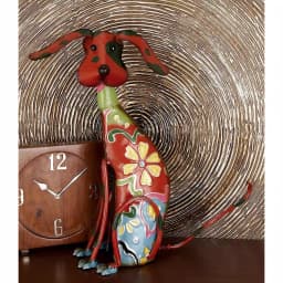 LITTON LANE Whimsical Dog Iron Sculpture with Floral Botanical Details and Wagging Spring Tail thumbnail 8