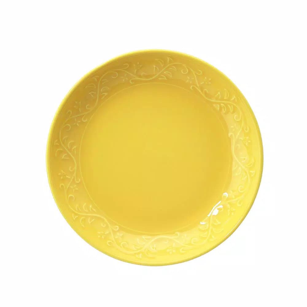 Unbranded Kutahya Ivy Collection 16-Piece Yellow Embossed Earthenware Dinnerware Set, Service for 4