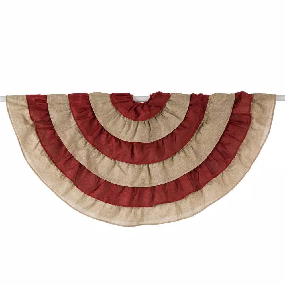 Glitzhome 48 in. Faux Burlap Christmas Tree Skirt - Red and Brown Striped Holiday Decor