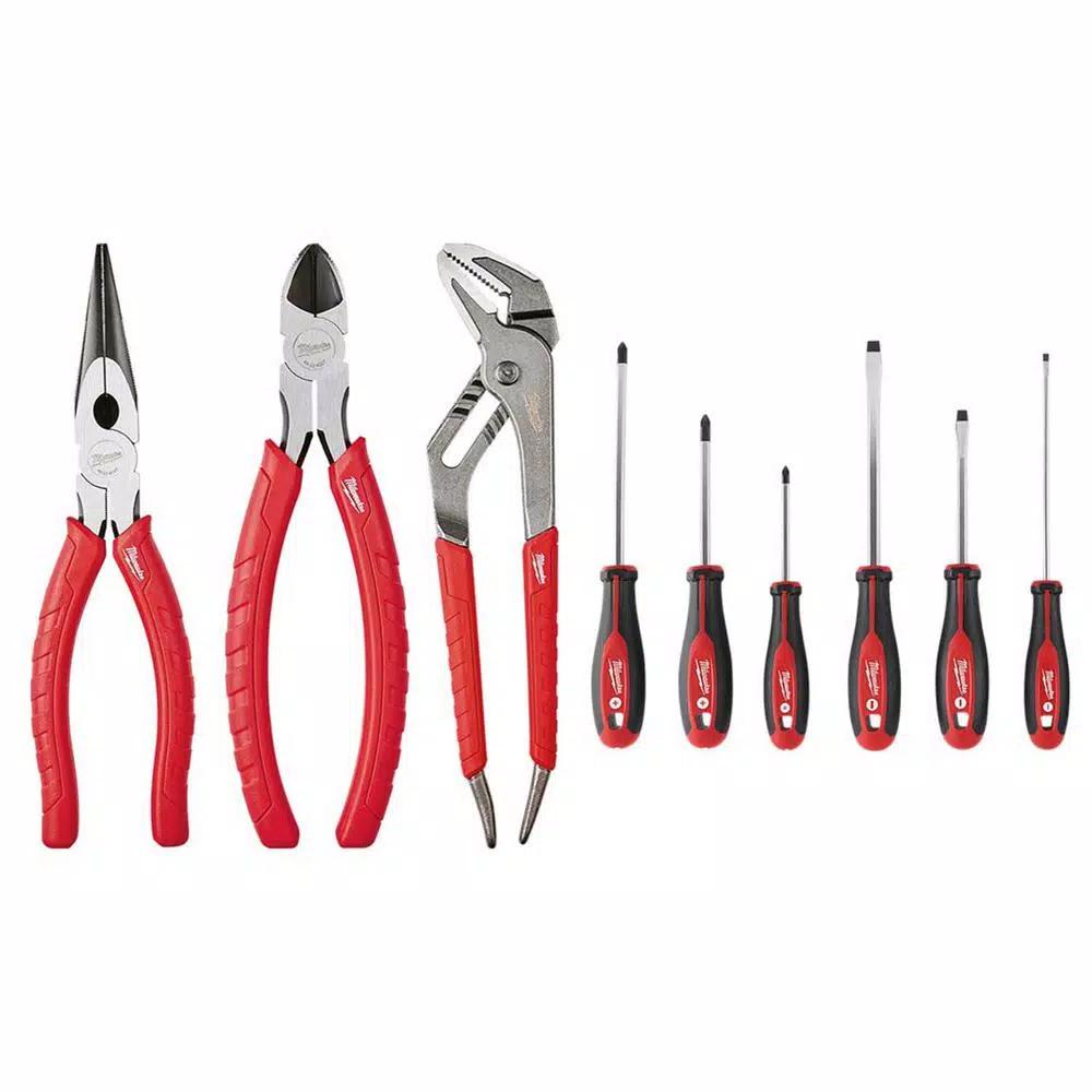 Milwaukee 9-Piece Pliers and Screwdriver Set, Professional Hand Tool Bundle