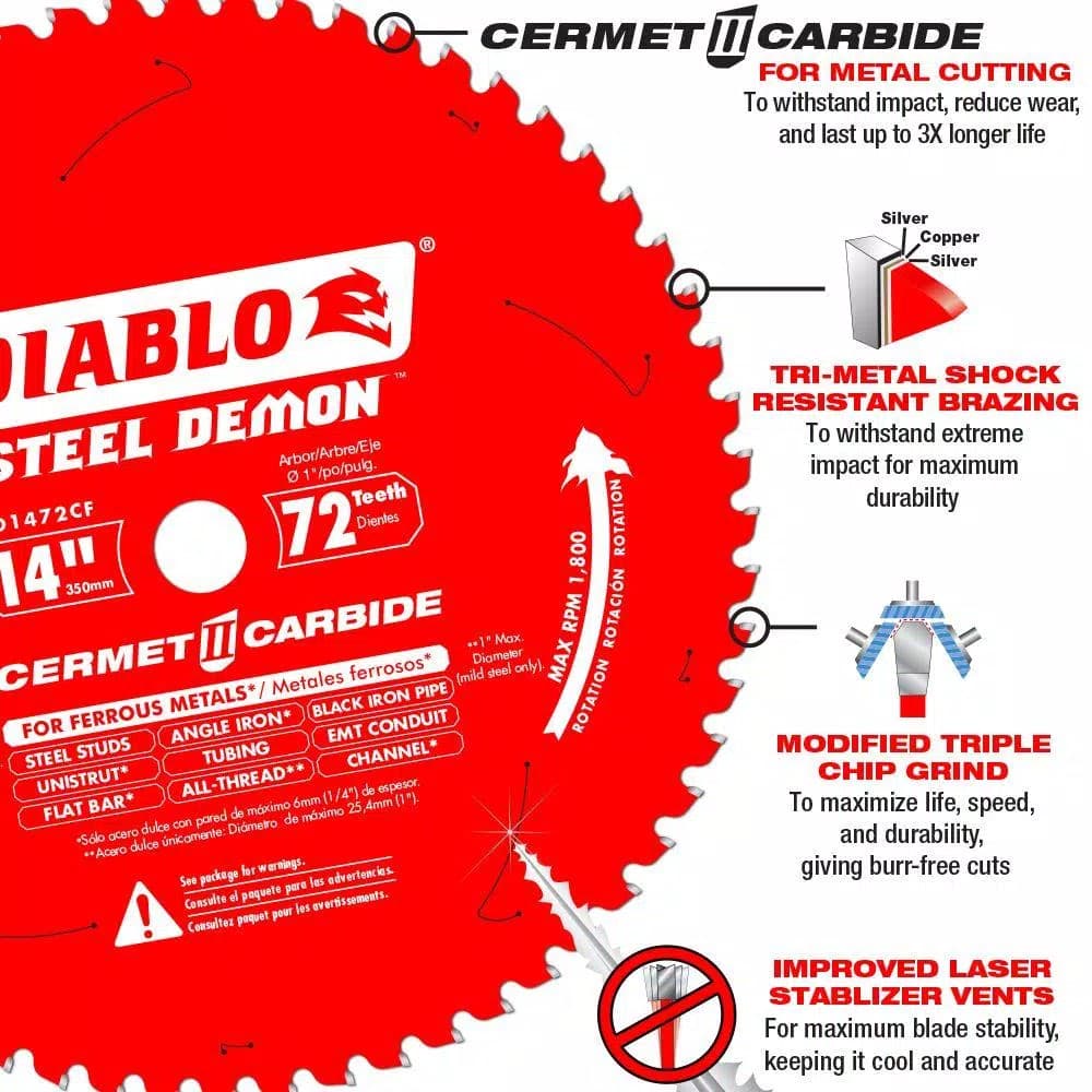 Diablo Steel Demon Cermet II 14 in. 72 TPI Carbide Circular Saw Blade for Ferrous Metals