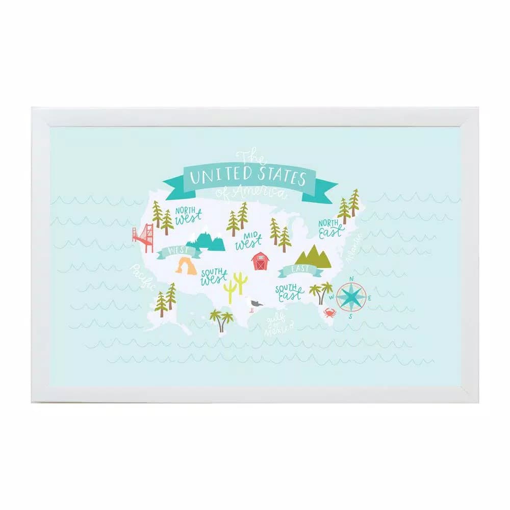 Petal Lane Home Alexa United States Map Art Magnetic Memo Board, White Frame