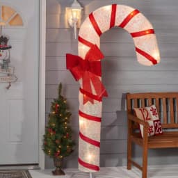 Unbranded 72 in. Lighted Candy Cane Outdoor Holiday Decoration with Red Bow and Snowflake Accents thumbnail 2
