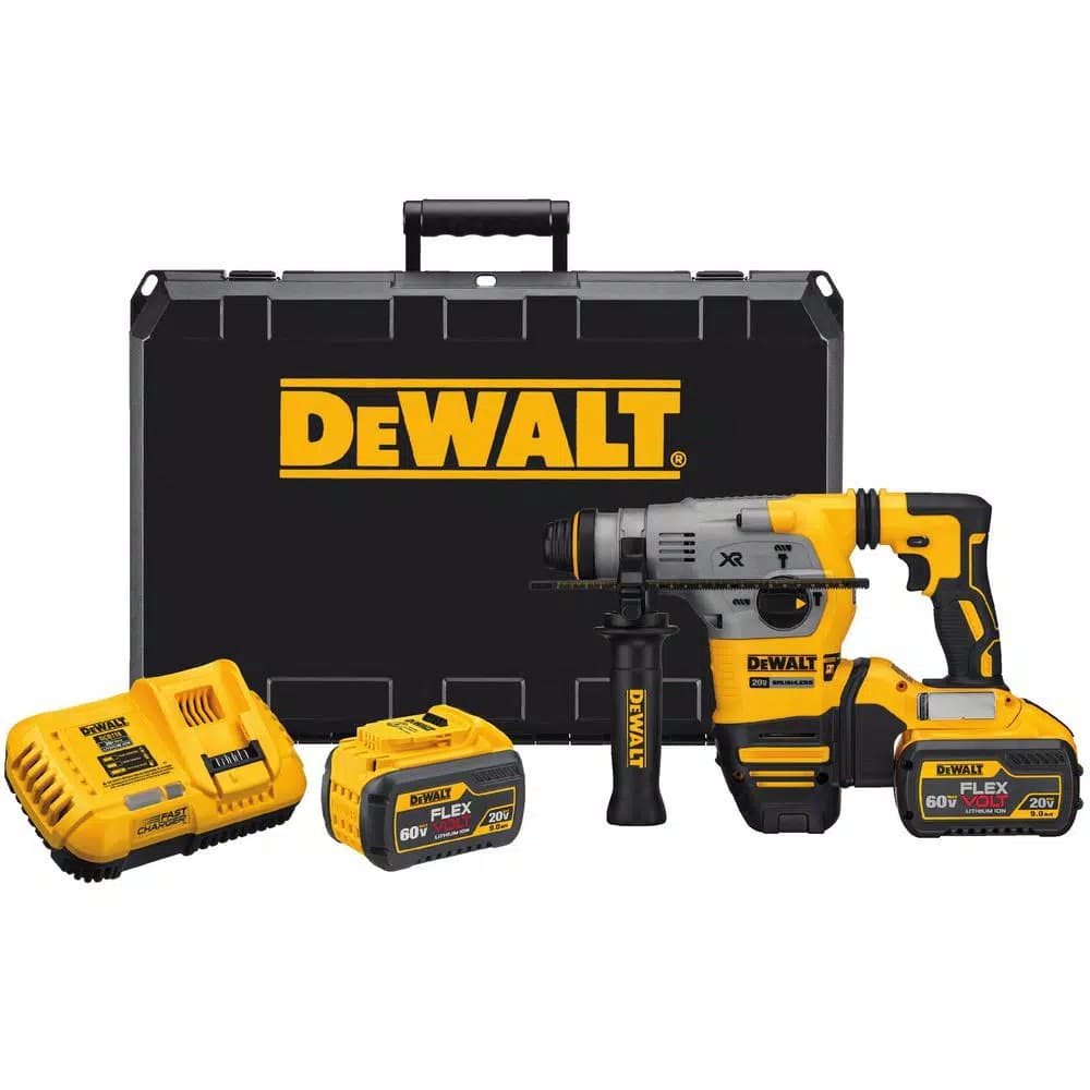 DEWALT 20V MAX XR Brushless 1-1/8 in. SDS Plus L-Shape Rotary Hammer Kit with (2) 9.0 Ah FLEXVOLT Batteries