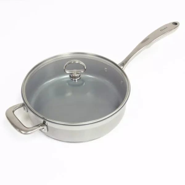 Chantal Induction 21 Steel 10 in. Stainless Steel Ceramic Nonstick Skillet with Glass Lid, Brushed Stainless Steel