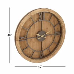 LITTON LANE 40 in. Rustic Round Cypress Wood Wall Clock with Roman Numerals thumbnail 5