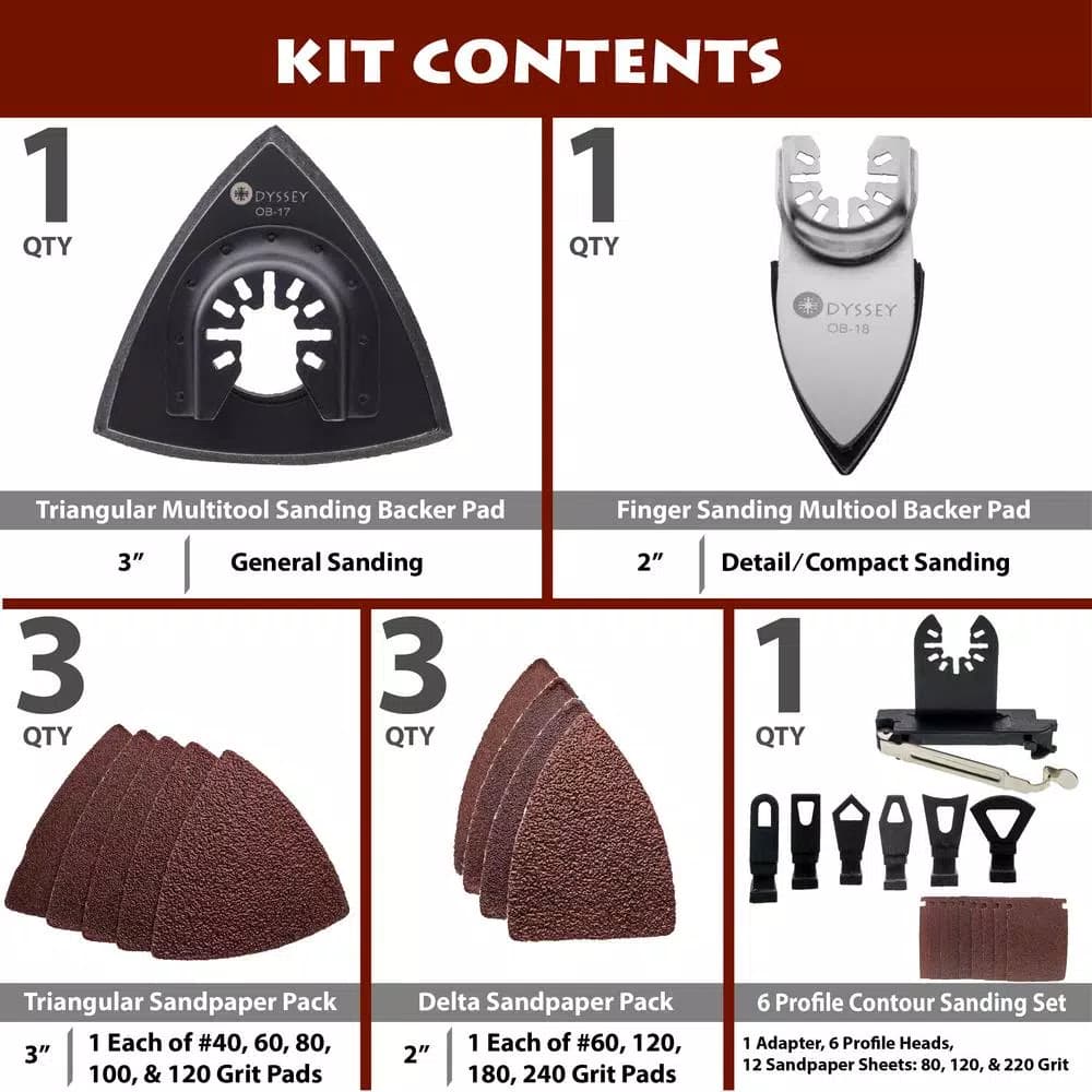 ODYSSEY 45-Piece Oscillating Sanding Pad Combo Set with Uni-Fit Universal Compatibility