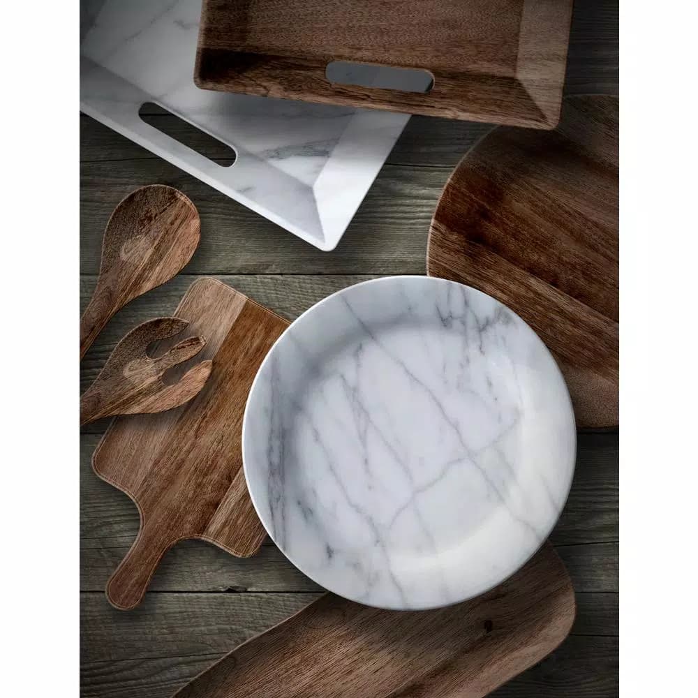Unbranded Carrara Handle Melamine Serving Tray, White Rectangle Platter