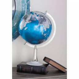 LITTON LANE Modern Reflections 20 in. Blue and Silver Decorative Tabletop Globe with Marble Base thumbnail 1