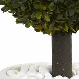 Nearly Natural 26 in. Artificial Boxwood Topiary Tree with White Oval Planter and River Rocks thumbnail 2