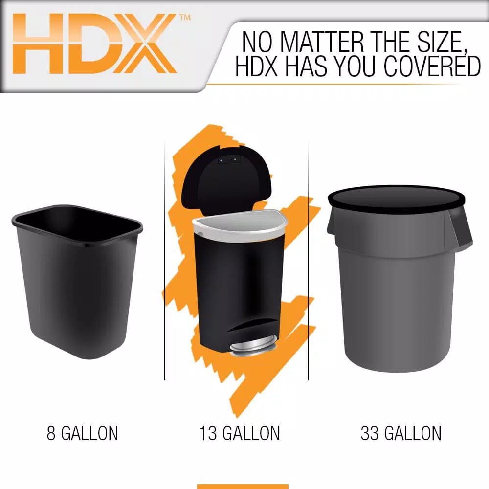 HDX 13 Gallon White Drawstring Kitchen Trash Bags, 55 Count
