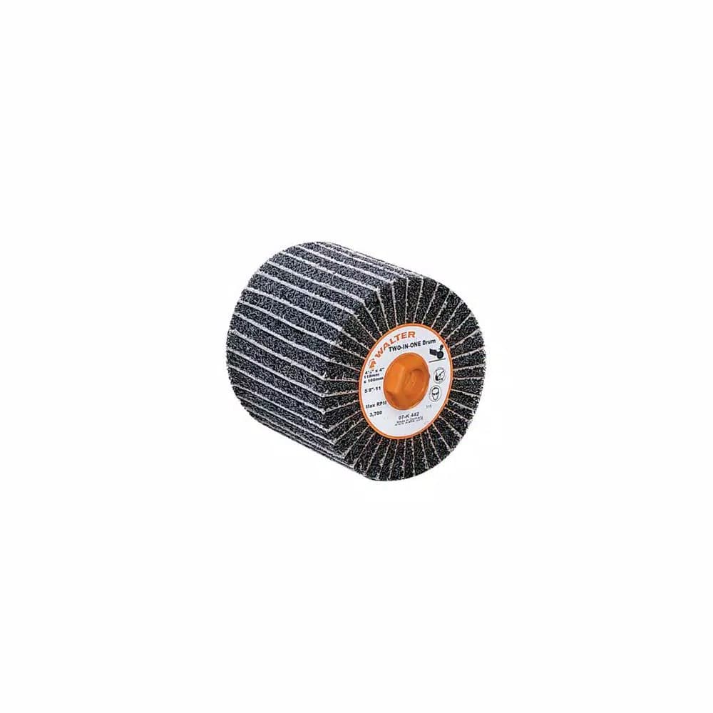 WALTER SURFACE TECHNOLOGIES GR80 2-in-1 Finishing Drum, 4.5 in. x 4 in. x 5/8 in.-11, Coated Abrasive & Blendex Flaps