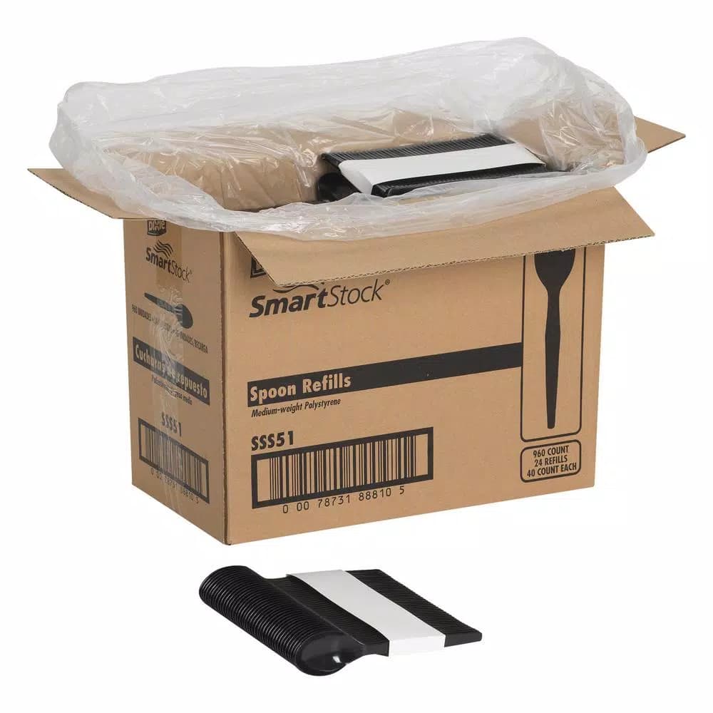 DIXIE SmartStock Black Plastic Spoon Refills, Mediumweight Polystyrene, 40 Count Pack