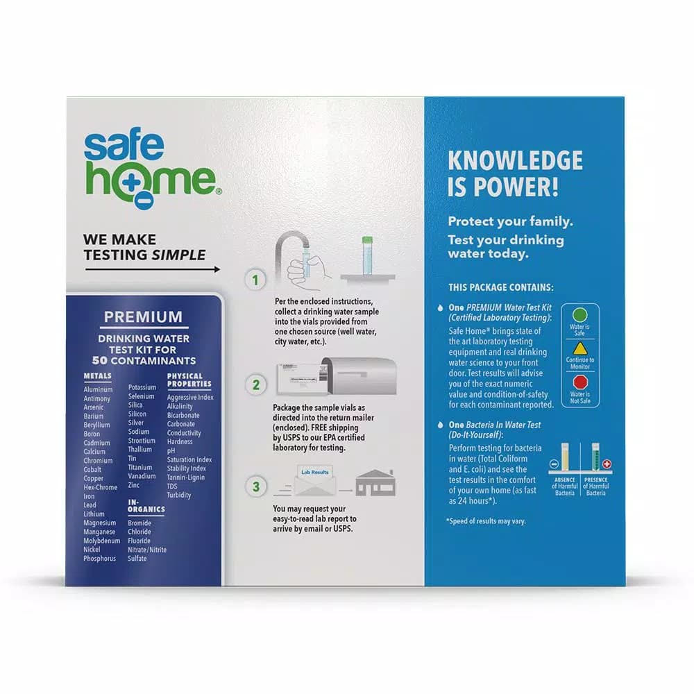 Safe Home Premium Water Test Kit - 50 Contaminants Lab Tested Results