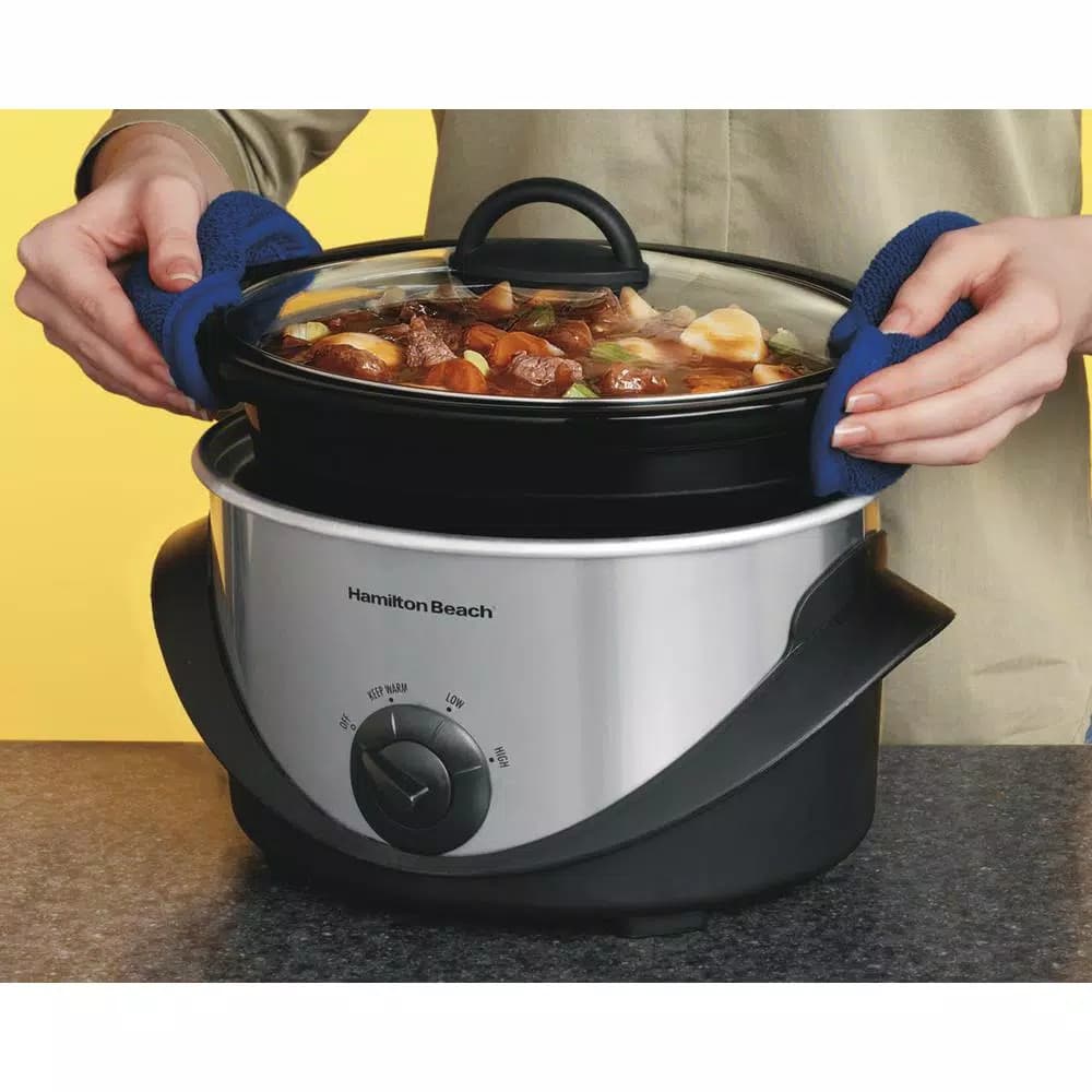 Hamilton Beach 4 Qt. Black Chrome Slow Cooker with 3 Heat Settings and Glass Lid