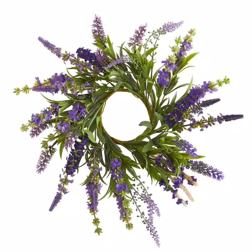 Nearly Natural 16 in. Lavender Wreath and 12 in. Lavender Arrangement Set of 2